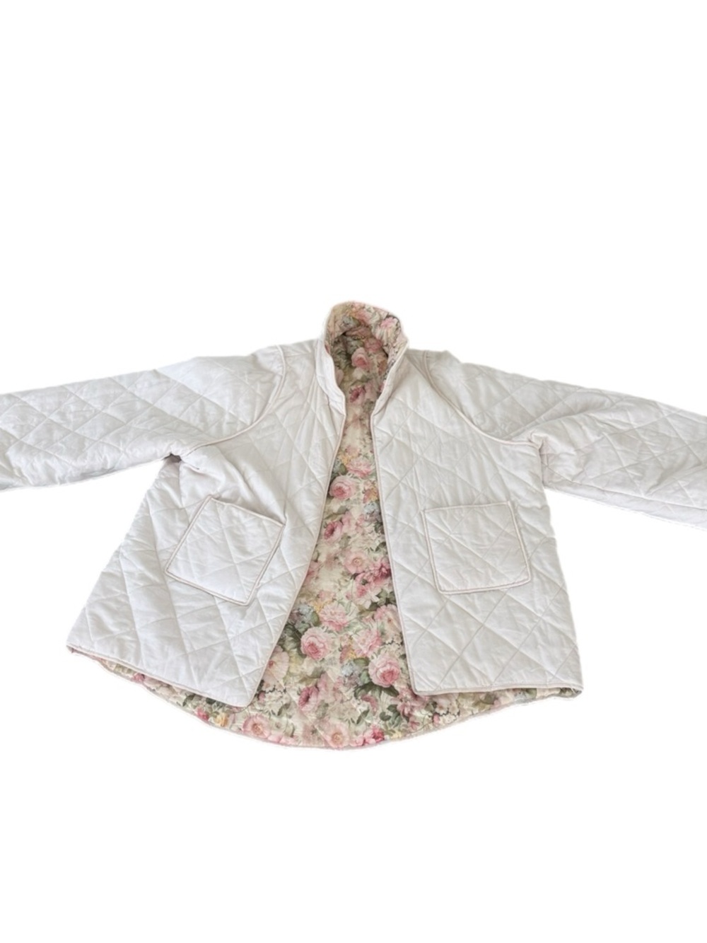Selkie Floral Quilted Puffer Jacket in Pink and Cream - Picture 3 of 9